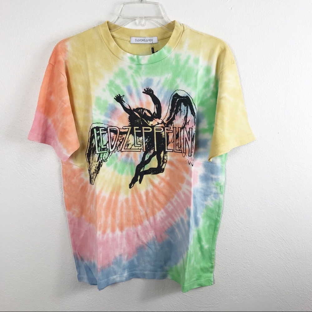 Daydreamer Led Zeppelin Icarus Tie Dye Tee in Faded Neon - Picture 2 of 10